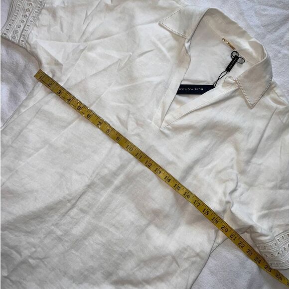 Elie Tahari White Lace Trim Short Sleeved/Collar Linen Lined Shirt Dress NWT-M - Picture 10 of 13